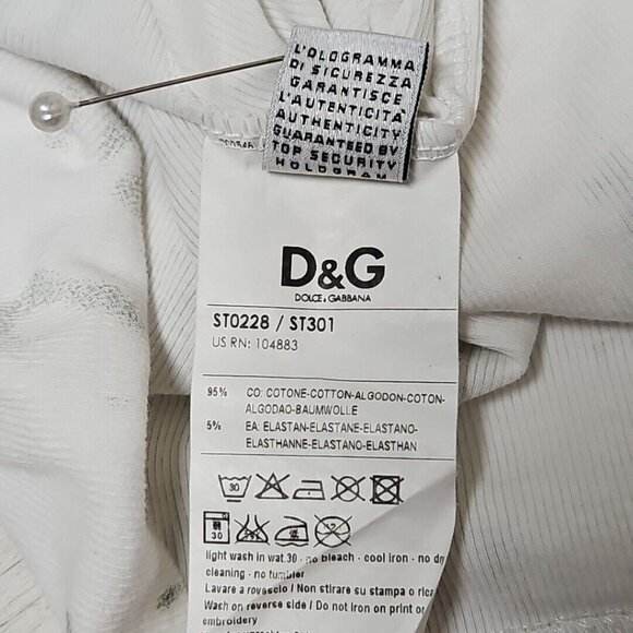 Dolce & Gabbana Distressed Leopard T Shirt Womens Sz S White Stretch Cotton Rib - Picture 9 of 11